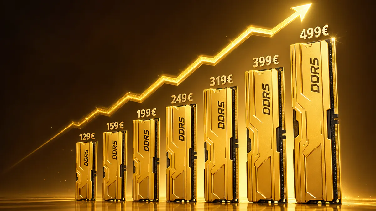 Graphique de la flambée des prix de la mémoire RAM (modules DDR5)